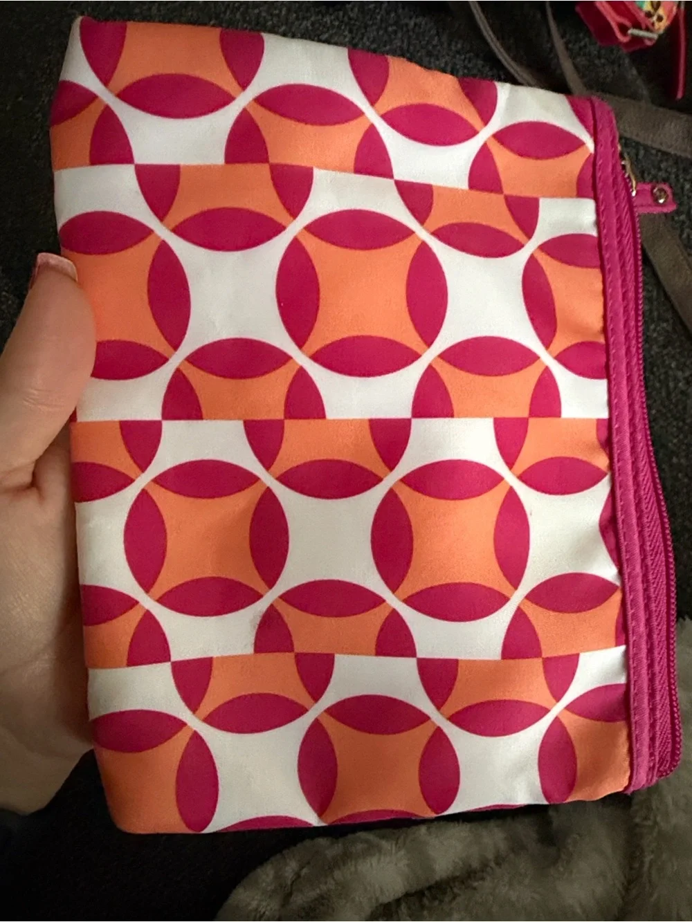 ELLE Pink and Orange Geometric Cosmetic Bag